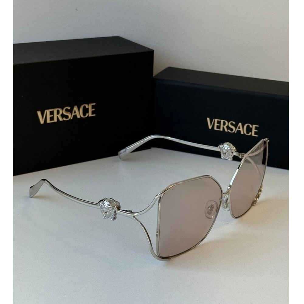NEW Versace VE2288 Silver Pink Mirror Square Medusa Sunglasses